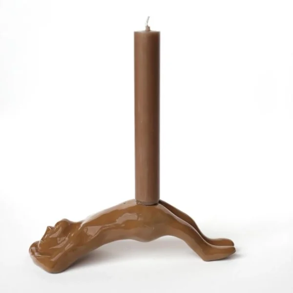 keramik lysestage brun (YOGA)