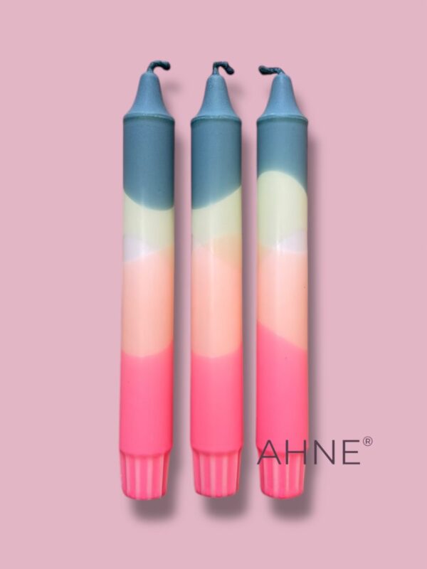 1STK ORIGINAL HÅNDLAVET STEARINLYS I PETROLEUMSBLÅ GRØN PEACH OG PINK - KREAHELTENE